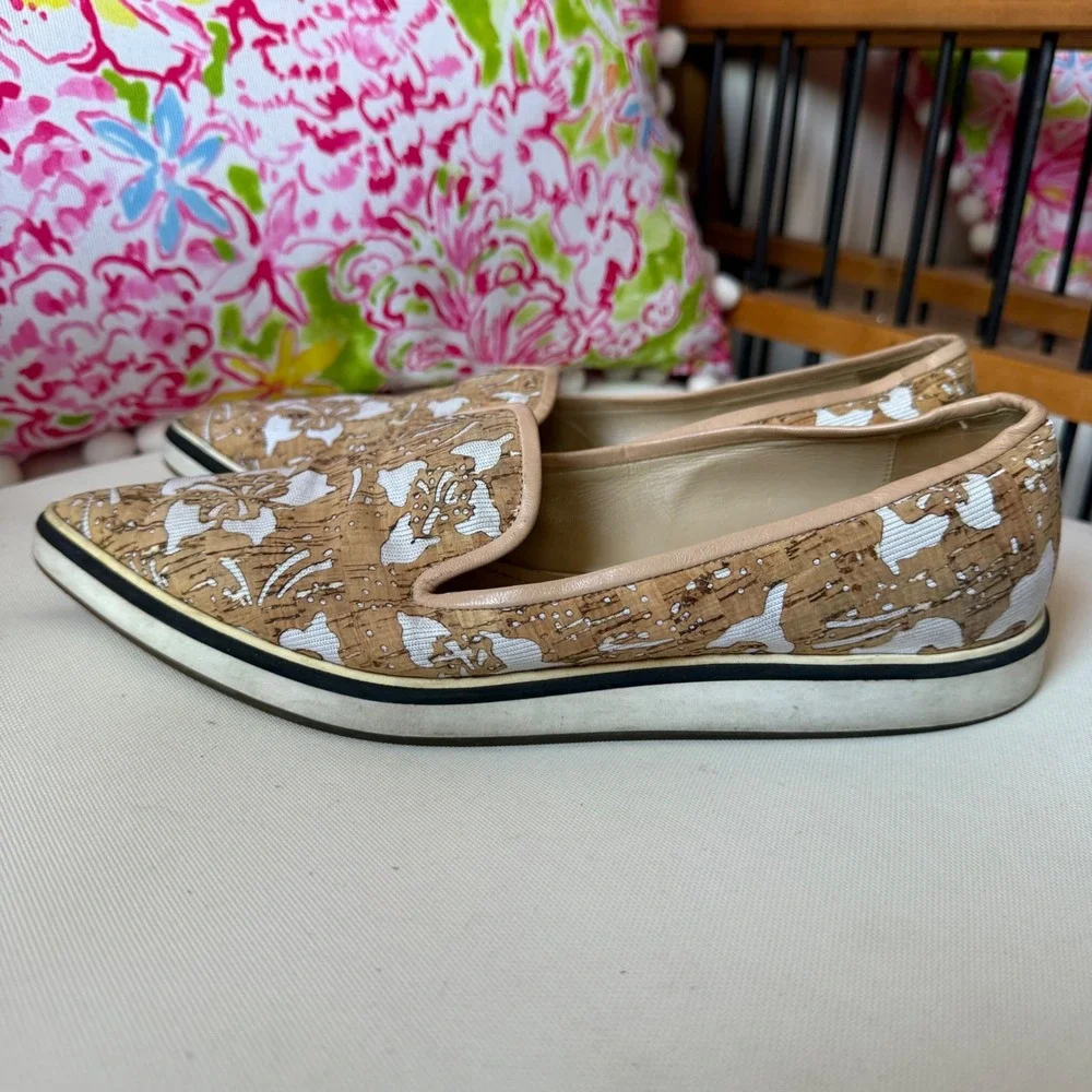 Nicholas Kirkwood floral motif slip on sneakers flats loafers‎ cork canvas sz 37
